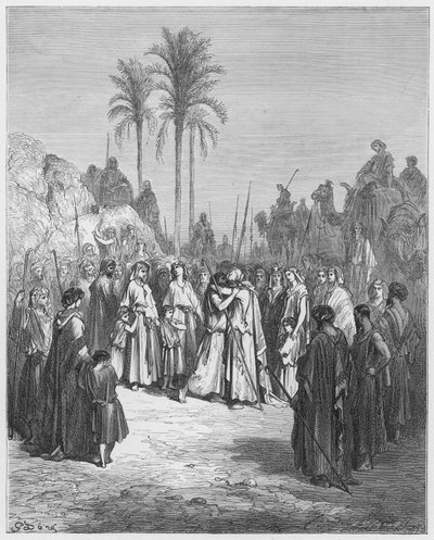 Gustave Dore Bible: O encontro de Jacó e Esaú de Gustave Dore